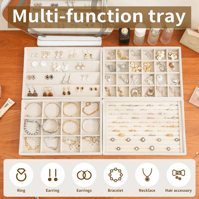 2pc Beige Jewelry Trays Organizer for Drawer Storage
