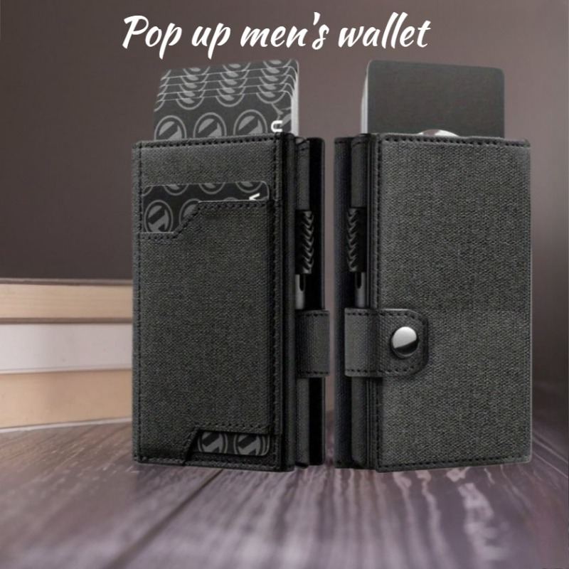 

1pc Rfid Blocking Men', Aluminum Alloy , Pop-up Card Holder With Banknote Slot And Id Window, Detachable, Black