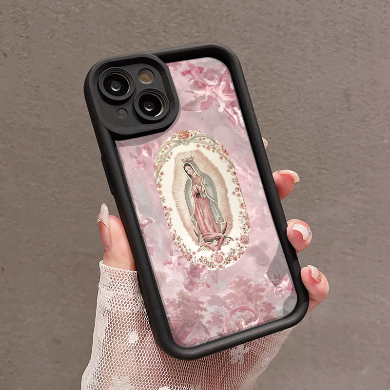 Phone Case for iPhone 16 Pro Max 15 Plus 14 13 12 11 XR XS with Elegant Pink Maria Pattern, Full Body Protection and Soft Silicone Cover, Gift for Women Men Girls Boys