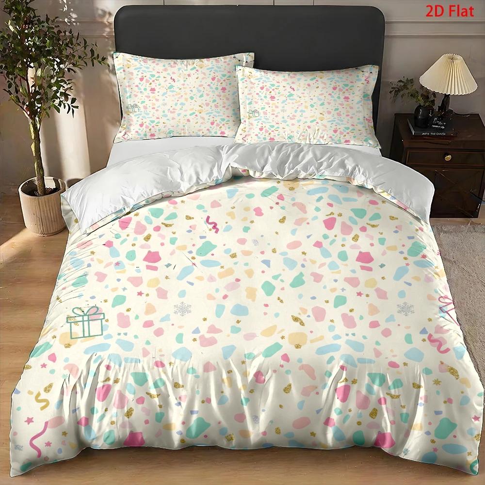 3pcs duvet cover set 1pc duvet cover and 2pcs pillowcases no filling 2d flat printing duvet cover set colorful   snowflake gift box theme cute cartoon illustration style merry christmas   suitable machine washable
