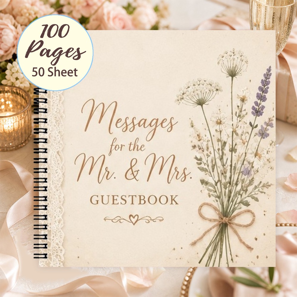 TEMU 1pc Spiral Guestbook, Vintage Dried Floral Lace Guest Book, Wedding Registry, Multipurpose For Receptions, Graduation, Home & Special Occasions