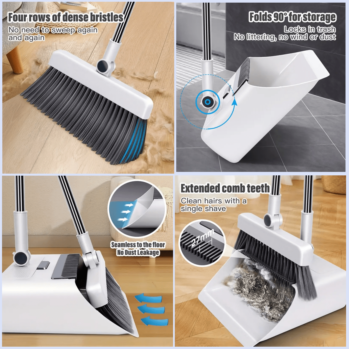 3-in-1 home cleaning set: soft bristle broom, dustpan, and brush combo--  hair, ideal for home, office, school, and dorm--perfect christmas gift, cleaning brush Product details 4