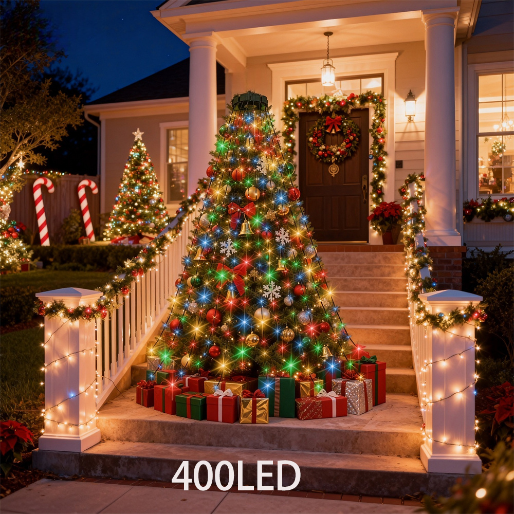 TEMU 400/220 Led Usb-powered Christmas Tree Lights With 8 , Tree Topper Lights, Fairy Waterfall Lights, Festive Atmosphere Lighting, Christmas Tree