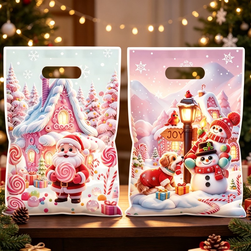 TEMU 50 pz/ Sacchetti Regalo Natalizi Portatili in Plastica, Stampati con , Casa di Pan di Zenzero e , Sacchetti per Confezionare Regali per Festive