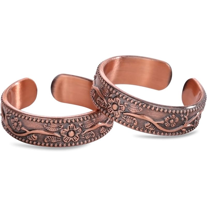 TEMU Copper Rings For , Solid Copper, Handmade Adjustable Open-end Tibetan Style Rings