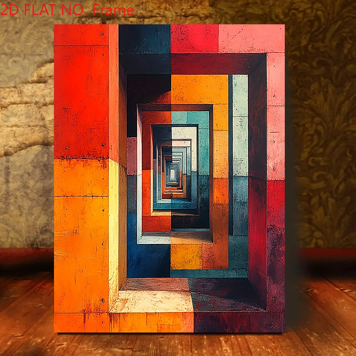 TEMU 2d Flat, 2d Flat Frameless 1pc -inspired Rectangular Print, 16x24 Inch Canvas Wall Decor, Optical Illusion Abstract Wall Hanging, Suitable For