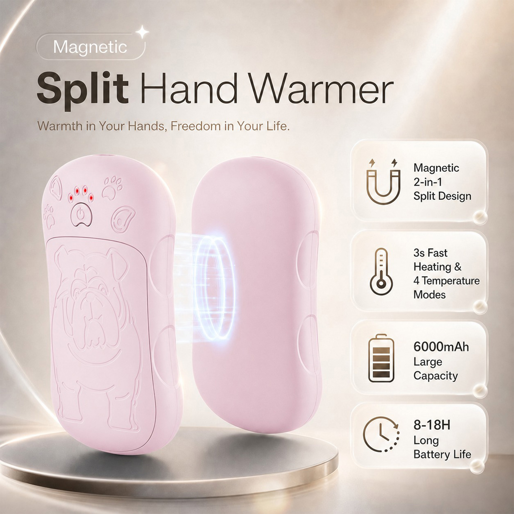TEMU 4-speed Temperature Control Hand Warmer, Portable Electric Heaters, Pack Rechargeable Magnetic Ai Hand Warmer, 36 Hour Long-lasting And Safe