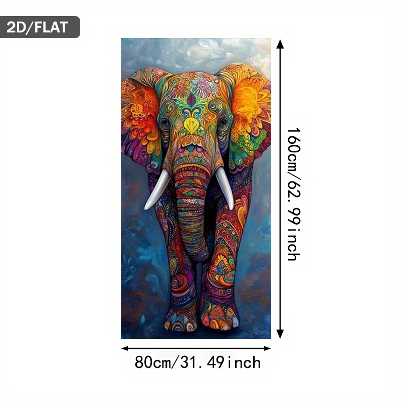 TEMU 2d Flat, 2d Flat, A 2d Flat Piece Measuring 31.49 By 62.99 Inches Or 80 By 160 Centimeters, Featuring A Modern Of A Colorful Elephant Mandala.