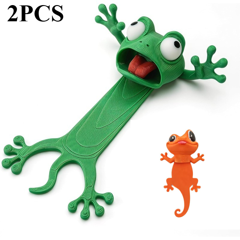 TEMU 2pcs 3d Cartoon Frog Bookmark Weird Animal Cute Squeeze Bookmark Set (random Pattern Style), Creative Styling Bookmark, Office Supplies, Reading