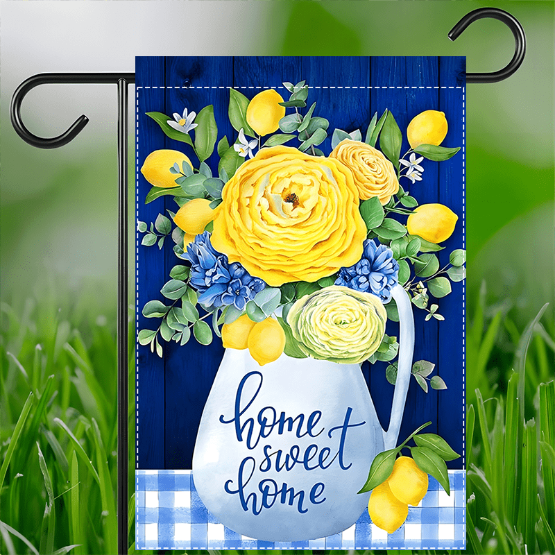 

Garden Flag - Blue & With Lemon Accents, Double-sided Burlap, No Flagpole Needed, 12x18 Inch