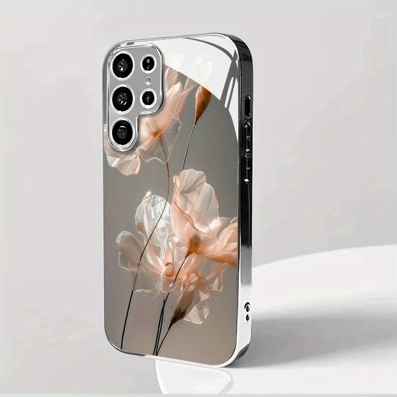 TEMU Artistic Elegant Floral New Electroplated Silver Phone Case For For Galaxy S25/s24/s23/s22/s21/s20/note