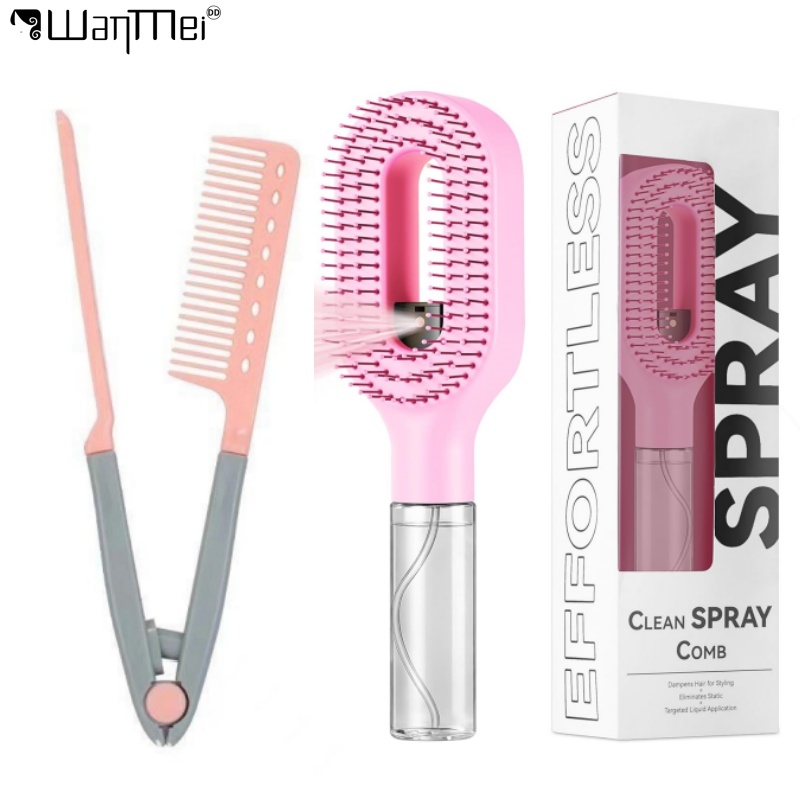 TEMU Hair Styling Brush Set, 2-in-1 Misting Detangling Hair Brush Spray - & , V-shaped Hair Straightening Comb, For Fine, Dry & Hair - Smooth & Shine