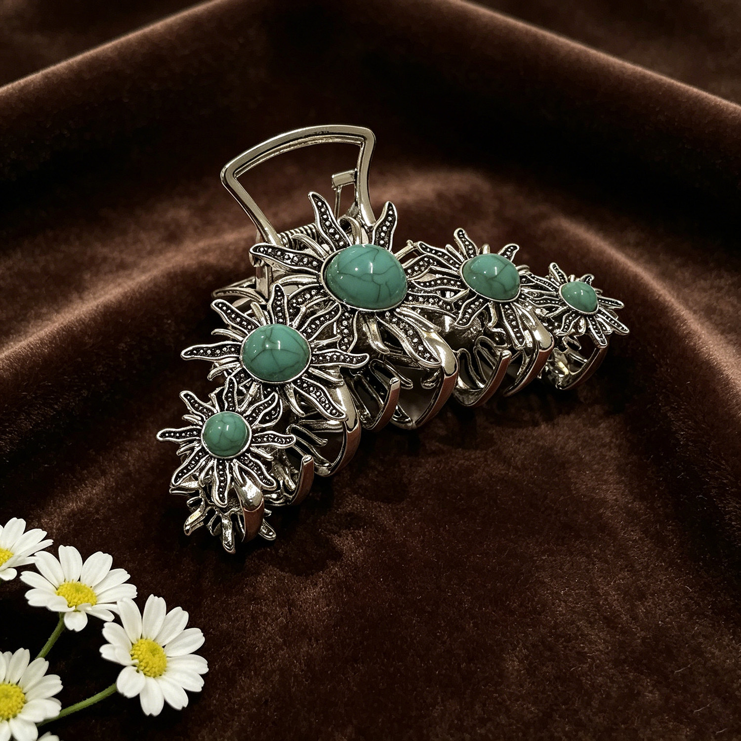 TEMU Retro Silvery Turquoise Hair Clip, Bohemian And Viking Style Ladies Shark Clip, Irish Symbol Pattern Metal Hair Claw, Daily Updo Headdress Gift