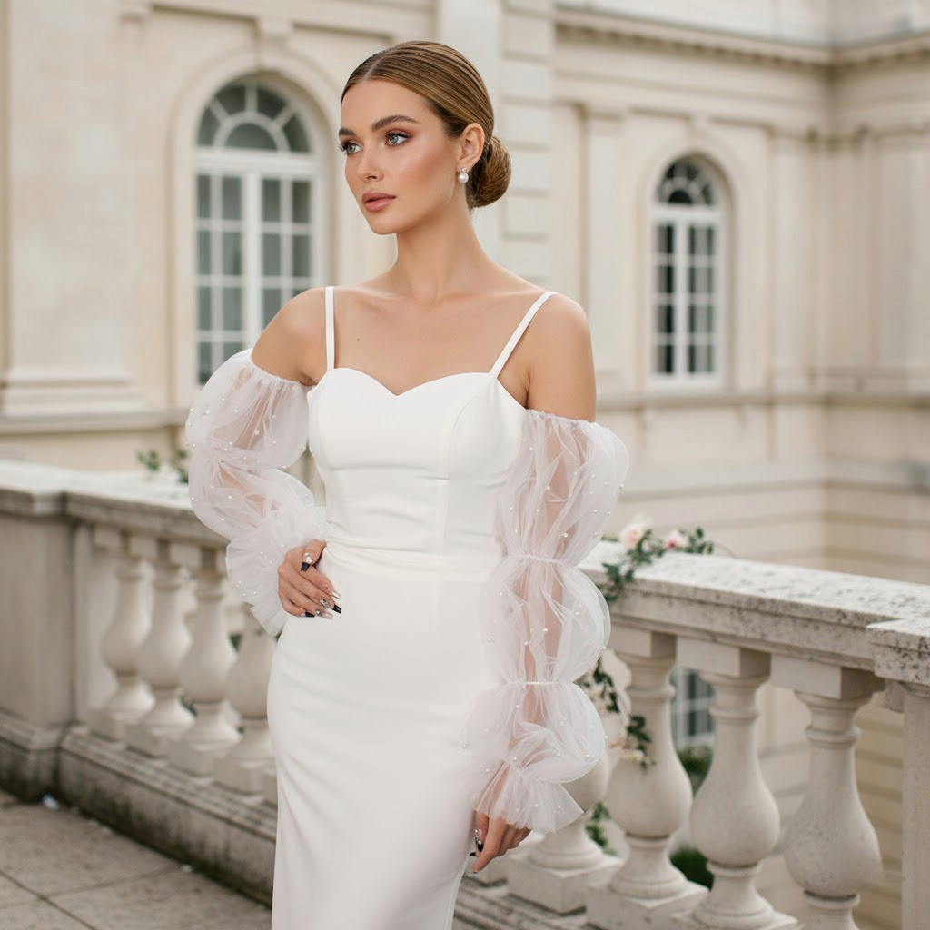 knee length dresses for ladies Ivory Beaded Bridal Topper
