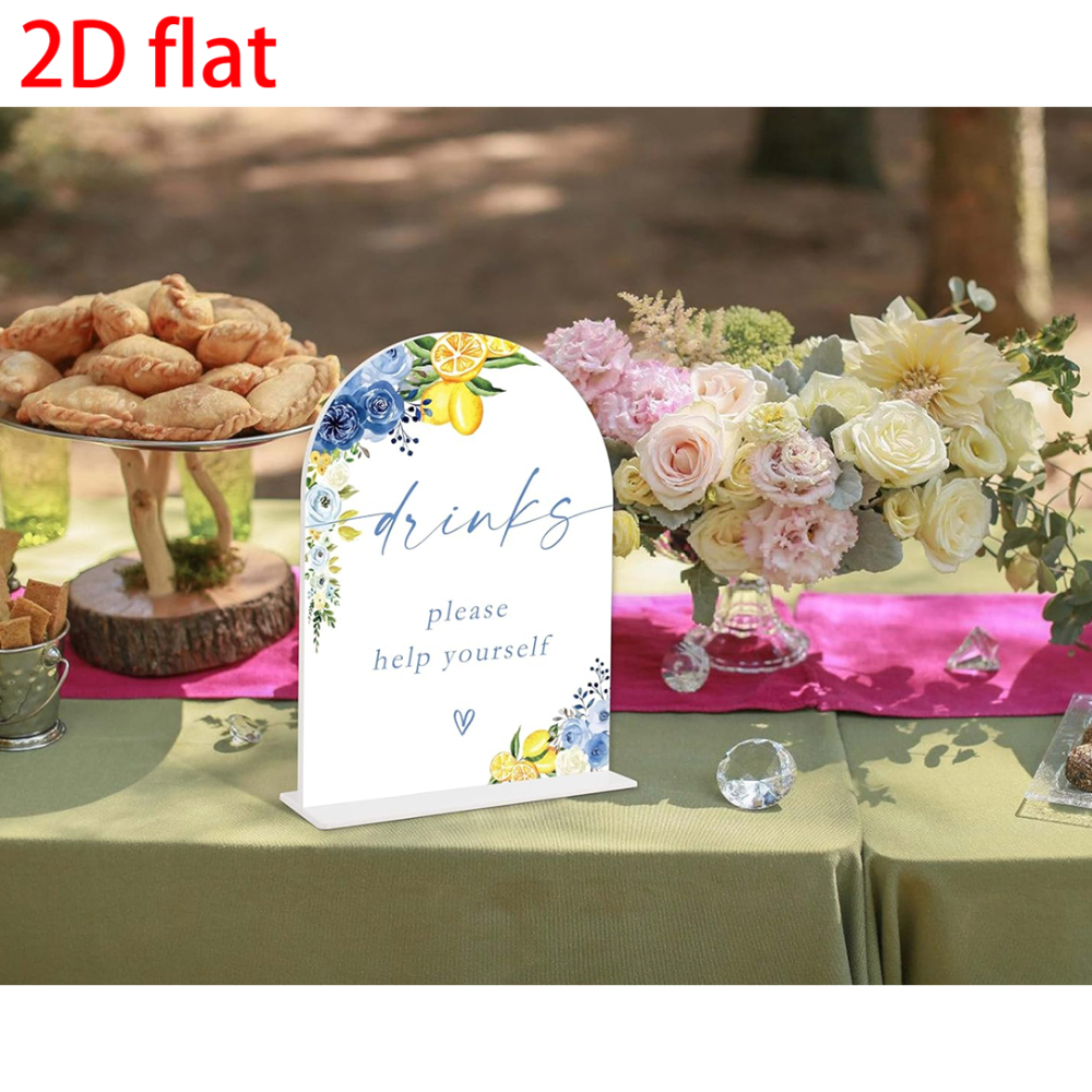 TEMU 2d Flat, 1pc Blue Floral Lemon Drinks Sign - Contemporary Acrylic Self-serve Beverage Plaque With Lemon-themed Table Decor Suitable For Wedding,