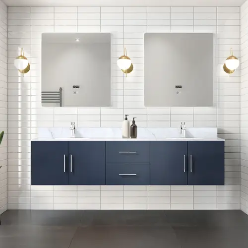 navy blue double bath vanity with 30 mirrors 80 w x 22 d american contemporary style scratch resistant surface soft close cabinets 2 drawers open shelf bathroom mirrors for wall