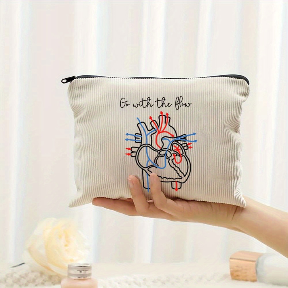 TEMU Heart-themed Nurse Tote Bag - "go " With Heart & Ekg Lines, Zipper Closure, Durable Fabric-like Texture - Versatile Work Bag, Cosmetic & Travel