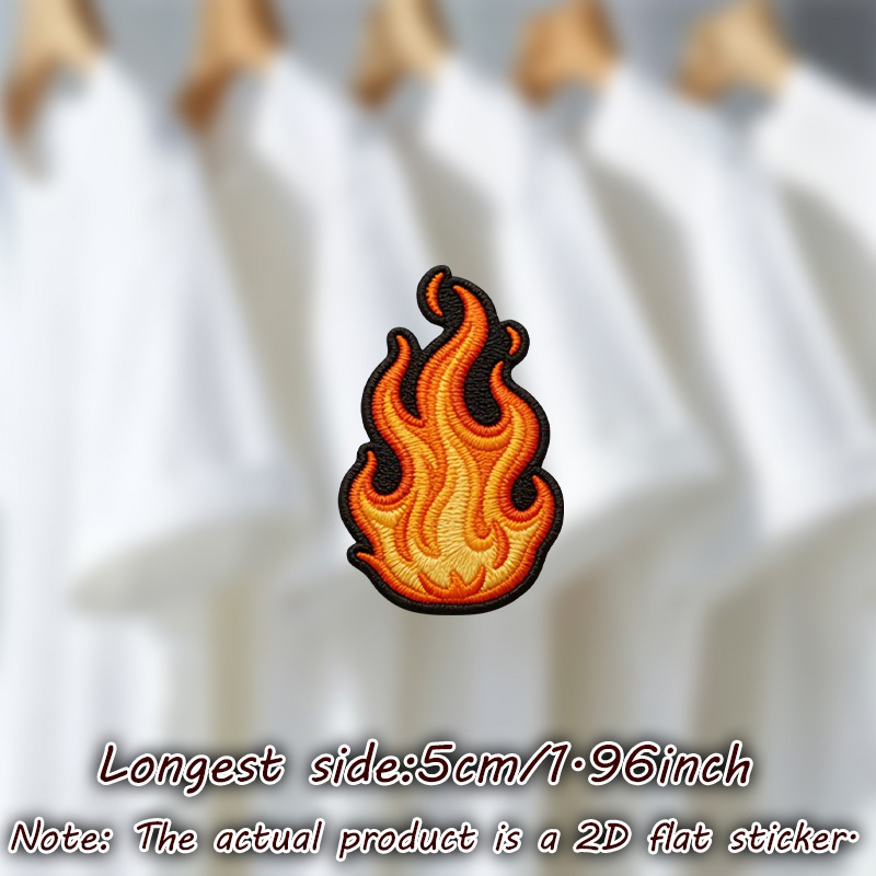 TEMU Lot de 9 pièces/feuille d'écussons 2D plats à flamme avec des couleurs riches orange, jaune et rouge, sur fond noir, autocollants thermocollants