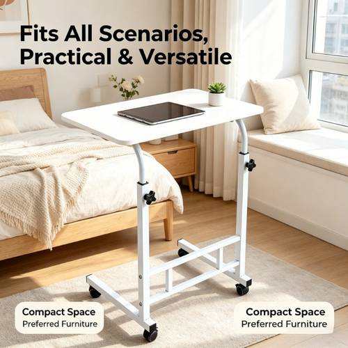Adjustable for Bedroom Use, Ergonomic Manual Height Adjustment Design, Effortless Placement on Bed, Smooth Rolling with Silent Swivel Casters, Suitable for Study, Work, and Leisure L071042302-31