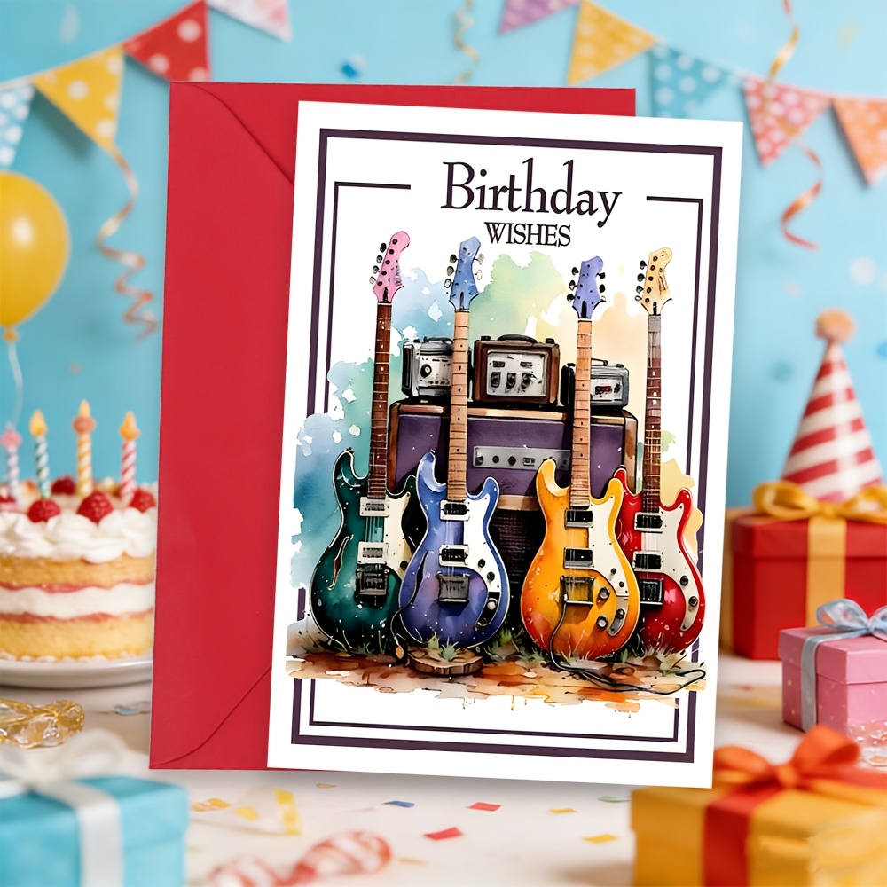 TEMU 1pc Music-themed Birthday Card, Featuring Guitar And Amplifier Design, With Envelope. Card Is An For Music Enthusiasts, Suitable For Birthdays,