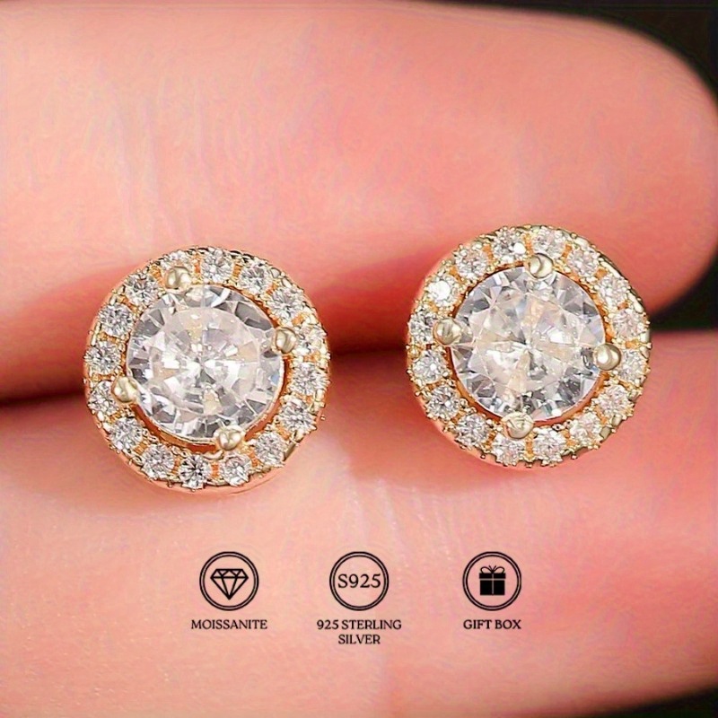 1pair 0.5/1/2/3 Carat 925 Silvery Round Moissanite Earrings