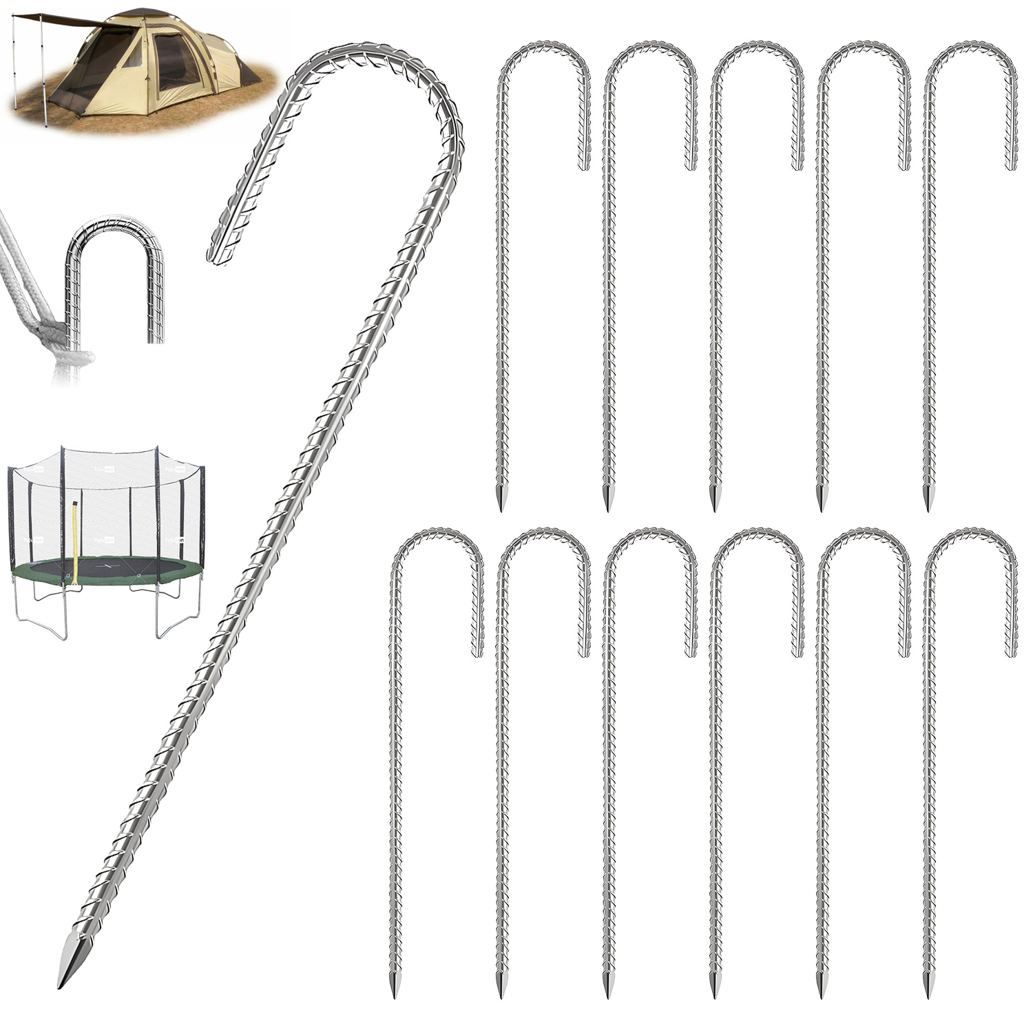 30cm Anchoring Stakes, 12 Rust-resistant Spiral Studs With Sharp Chisel Tips, Heavy-duty For Tents, Awnings, Trampolines, Camping, And Outdoor Securing