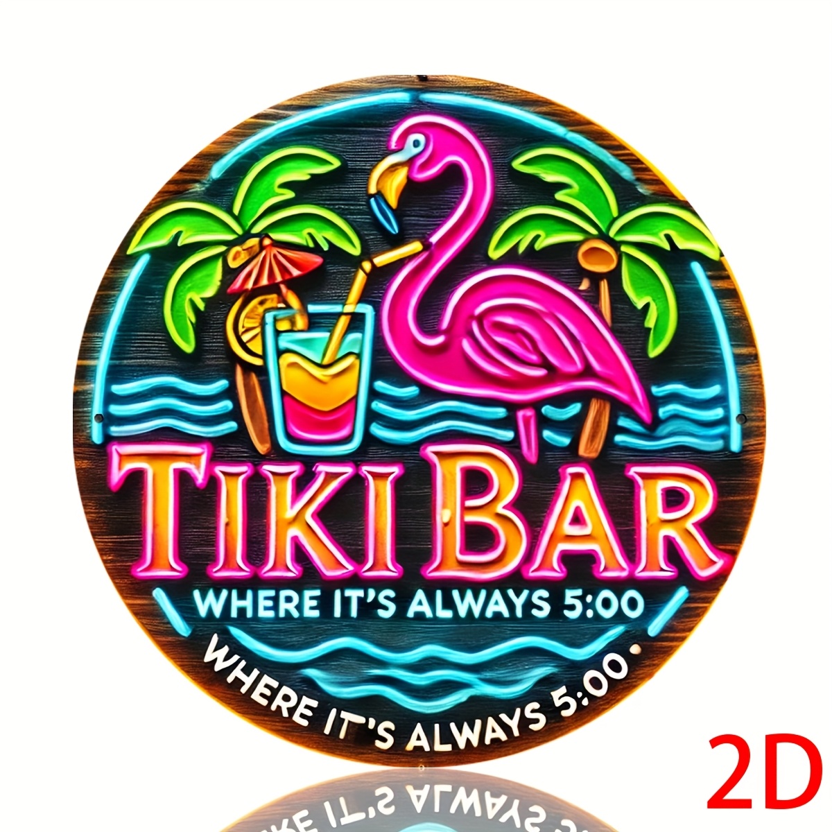 TEMU 2d Flat, 2d Flat - 1pc Vivid Bar Neon Sign - Vintage Wall Decor With Duckbill Fish And Palm , Non-illuminating, Perfect For Indoor/outdoor