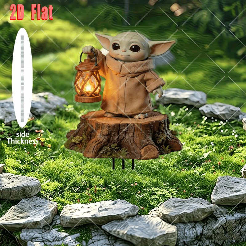 plat 2d, [plat 2d] plat 2d, 1 buc, ornament de grădină vintage cu tematica star     yoda, decorațiune de exterior inedită, potrivit pentru ghivece de flori, peluze, balcoane și curți, un cadou ideal pentru prieteni., plat 2d