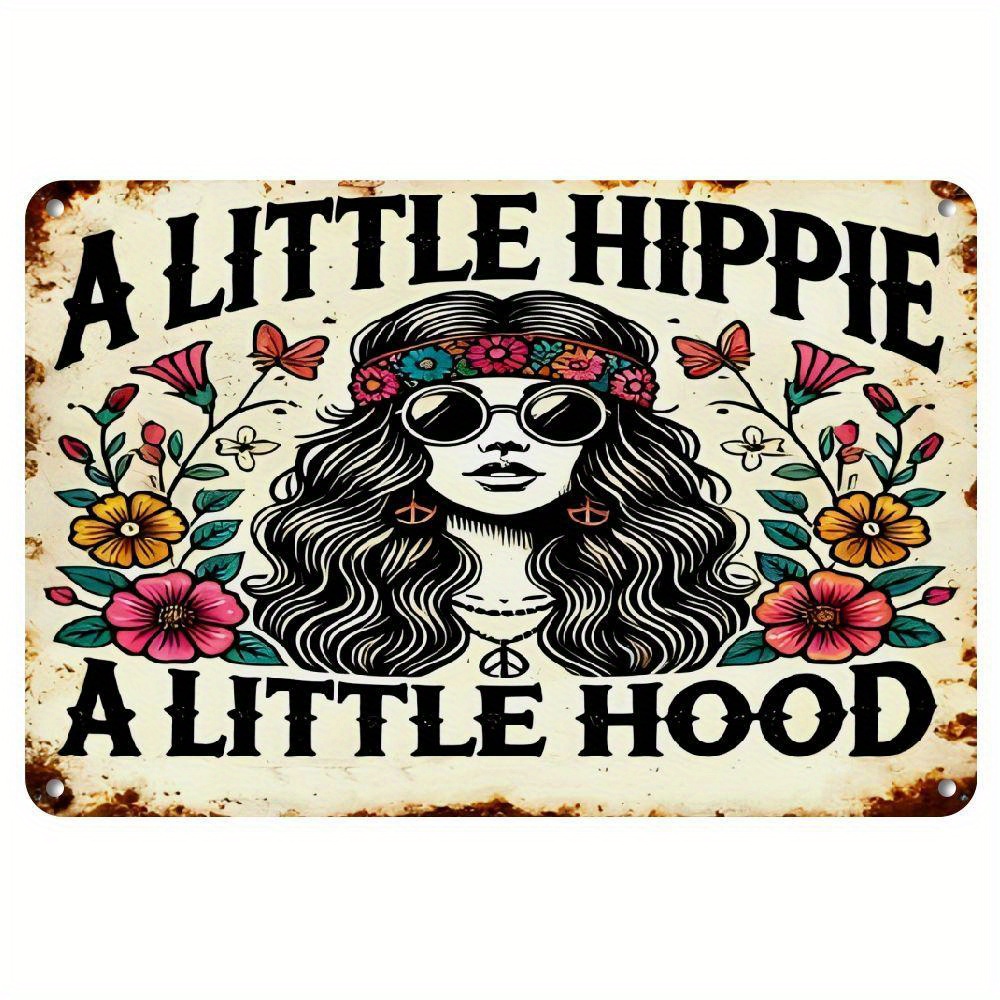 TEMU Decorative Signs & Plaques 1pc Vintage Hippie Metal Sign, Iron Wall Art Decor, 8x12 Inches, Ideal For Home, Cafe, Bar, Restaurant, Supermarket,