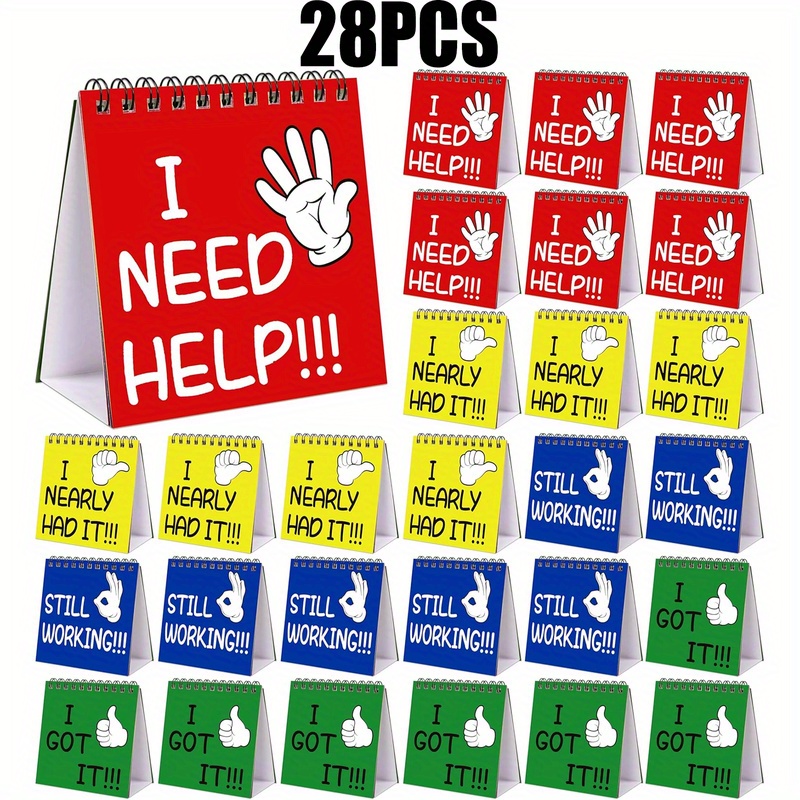 E-shop Klassenzimmer Rot Gelb Grün Blau Verhaltenschart 28 Stück 25. Auflage - "Ich brauche Hilfe" Kleine Flipchart-Schilder Lehrerbedarf