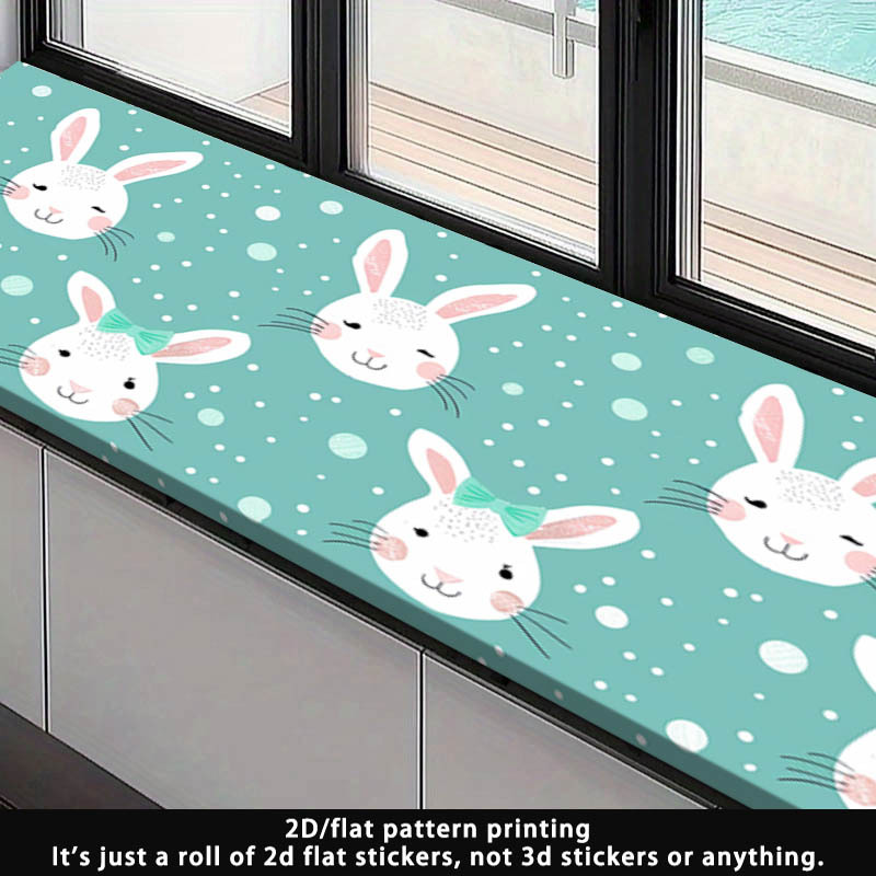 1 roll pvc material wallpaper seamless stitching mint   polka dot style wallpaper 2d flat white rabbit with pink ears and round dot pattern     and cute   removable self   wallpaper