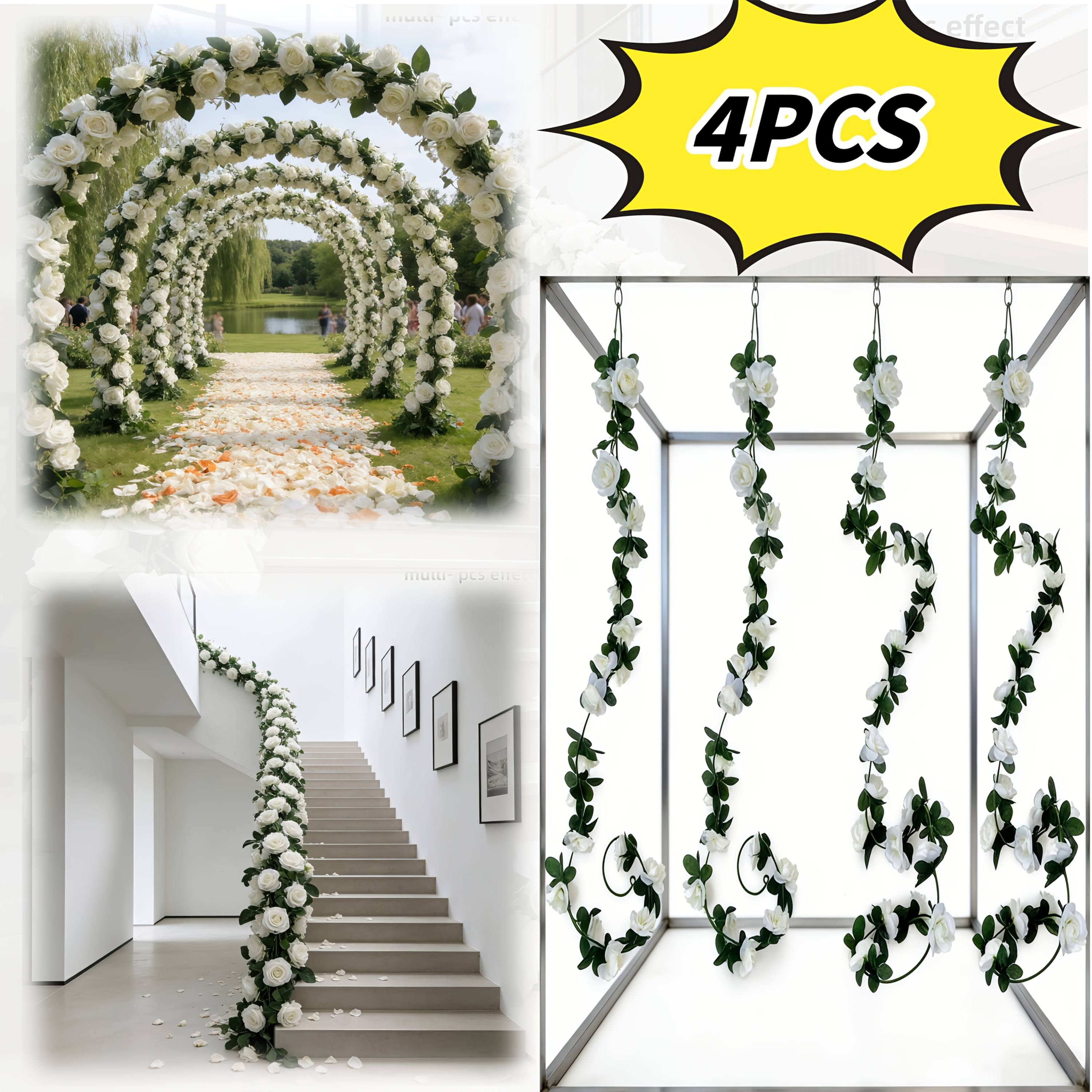 TEMU 4pcs Ultra-long Artificial White Rose Vine, Full And Three-dimensional White Rose Flowers, Leaves With Delicate Texture, Restoring Texture Of ,