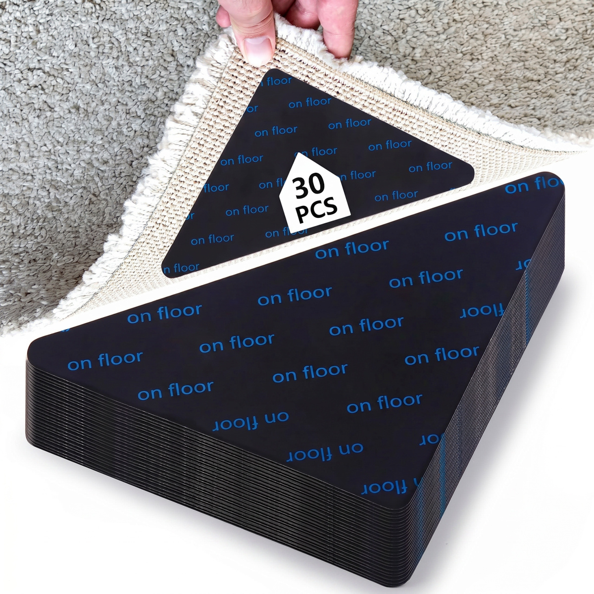 Image of 30pcs Triangle Non-slip Carpet Pads Anti-slip Adhesive Pads For Area Rugs Hardwood Floors - Reusable Floor Grippers For Carpets Mats Rugs (black)