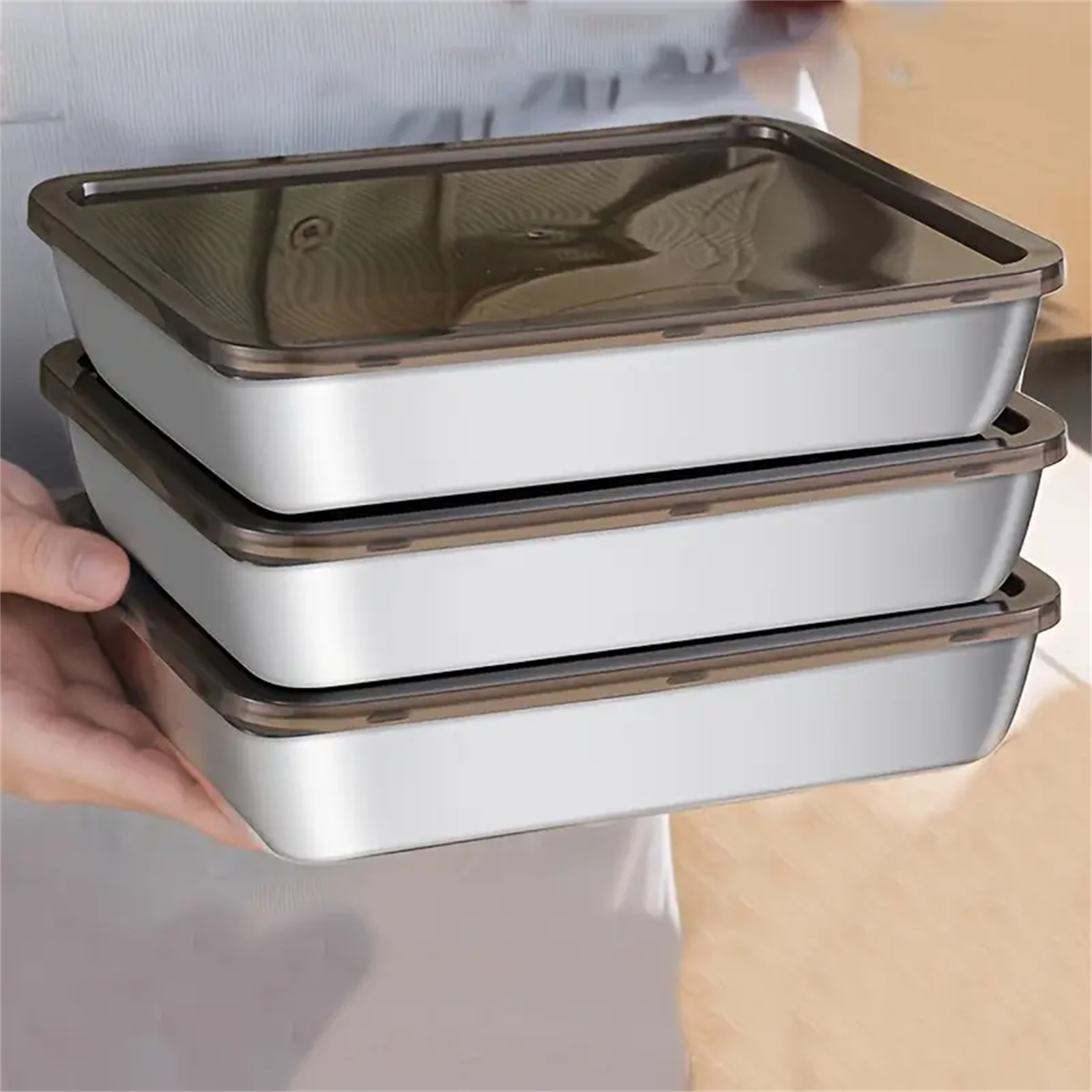 TEMU Set Of 6 Stainless Steel Food Storage Containers With Lids, Designed To Keep , Ideal For Storing Meats In , And Stacking Snacks For Picnics,