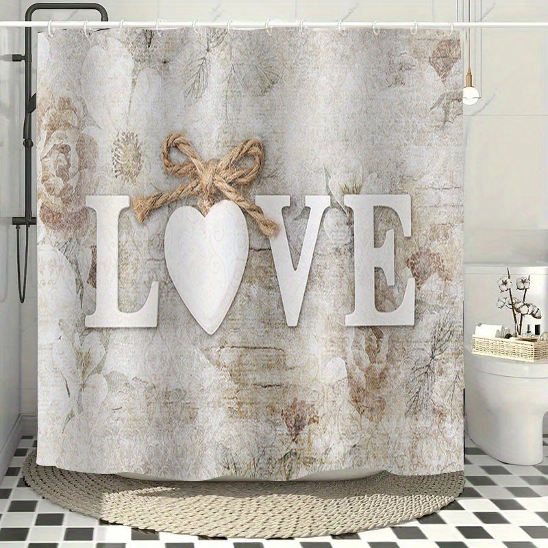 TEMU 2d Flat, Jit1p Simple Light Color Love Pattern 2d Curtain, High-end Elegant Bathroom Curtain Shower Curtain, Shower Curtain Home Decoration