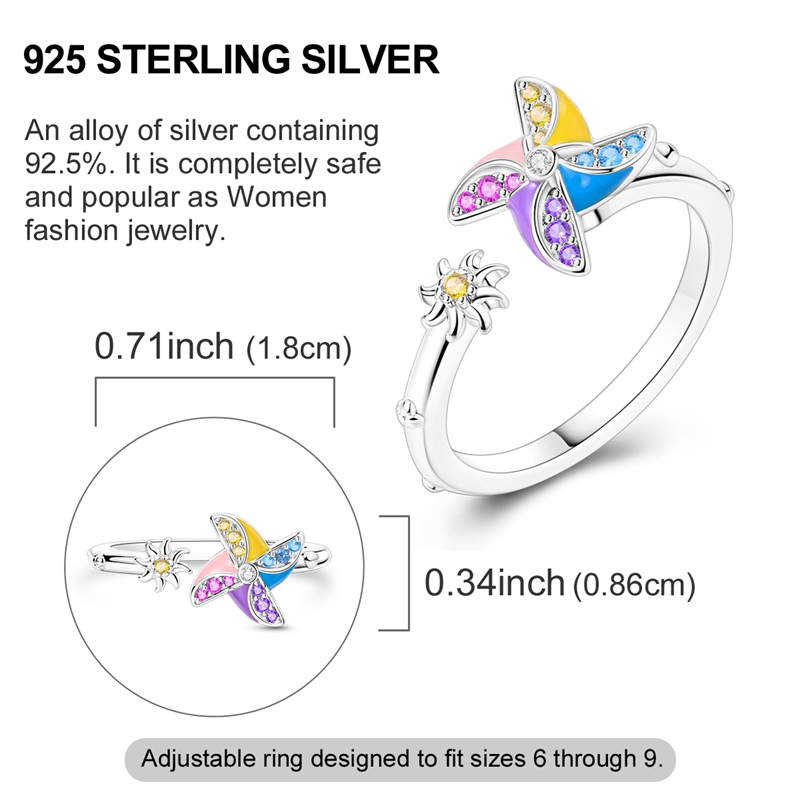 Exquisite 925 Silver Rotating Windmill Ring, Unique Design