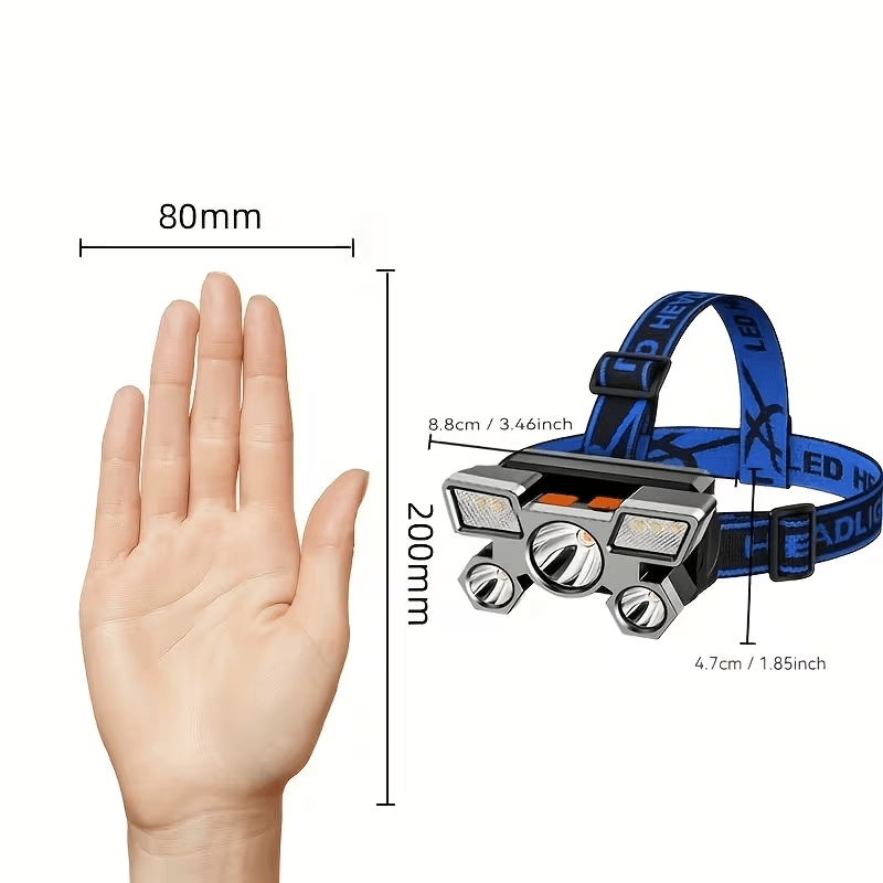 5 LED Blue Rechargeable Headlamp with Adjustable Beam Angle