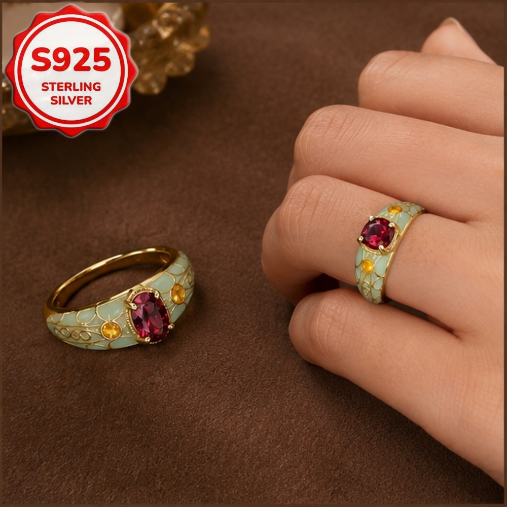 S925 Silvery Enamel Embossed Texture Adjustable Ring