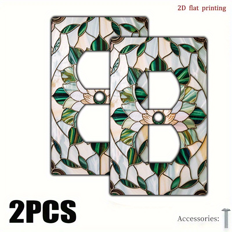 TEMU 2pcs 2d Flat For Switch Cover, Stained Glass , Design Light For Switch Plate Cover Wall Plate Decorative, Receptacle For For Kitchen Or Bedroom