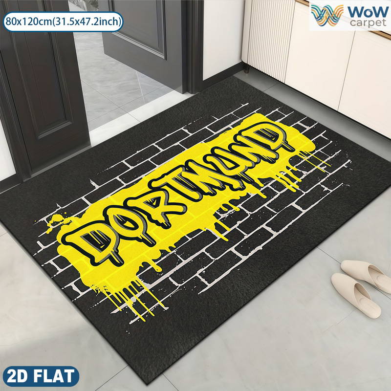 TEMU 1pc 2d Flat Dortmund Graffiti Brick Wall Style Doormat, Velvet Material, Soft, Non-slip Design, Washable, Suitable For Entry Doors, Doorways,