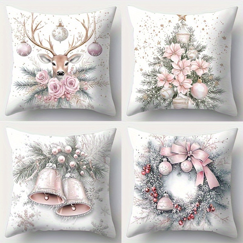 TEMU 4pcs Hue Christmas Pillowcases. Soft, Comfortable, And Smooth-feeling Polyester Short-pile Fabric, Single-sided Print, Does Not Pillow Inserts,
