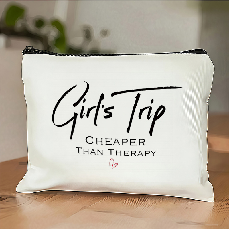 TEMU 1pc Sac de Cosmétique Imprimé avec Slogan de Voyage 'Trip ' pour Meilleure , Pochette de Rangement Légère d'Été, Organisateur à Fermeture Éclair