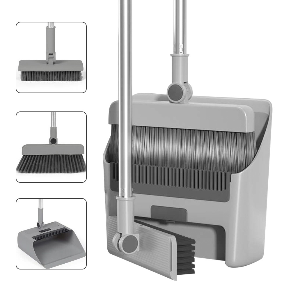 Image of 3in 1 Broom And Dustpan Set, Indoor & Outdoor Push Broom Combo With Dustpan Gray
