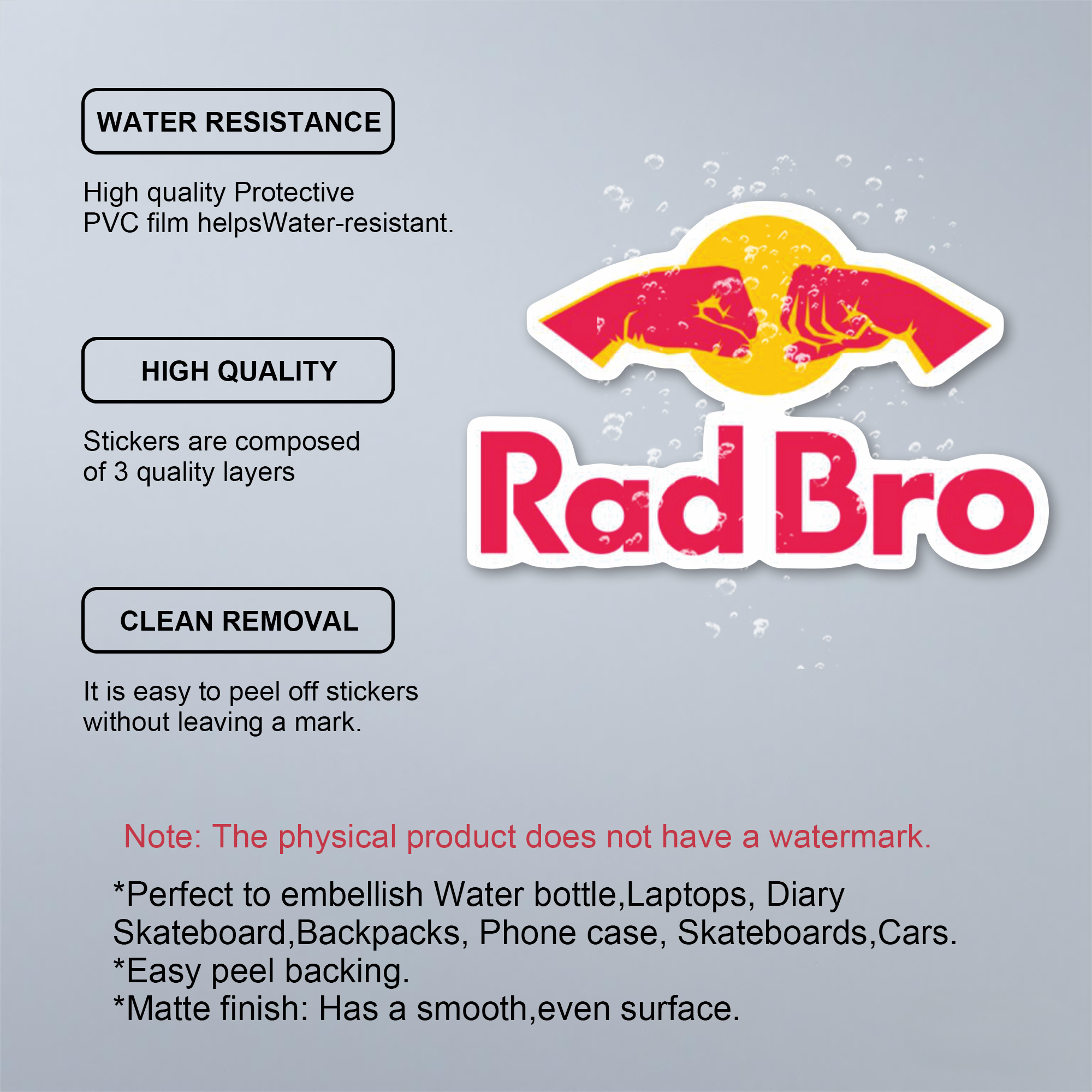 TEMU Rad Bro Energy Drink Logo Matrica - Vízálló Vinil Matrica, Karcálló Matt Felület, Öntapadó Rajzfilm Design Laptopokhoz, Motorkerékpárokhoz,
