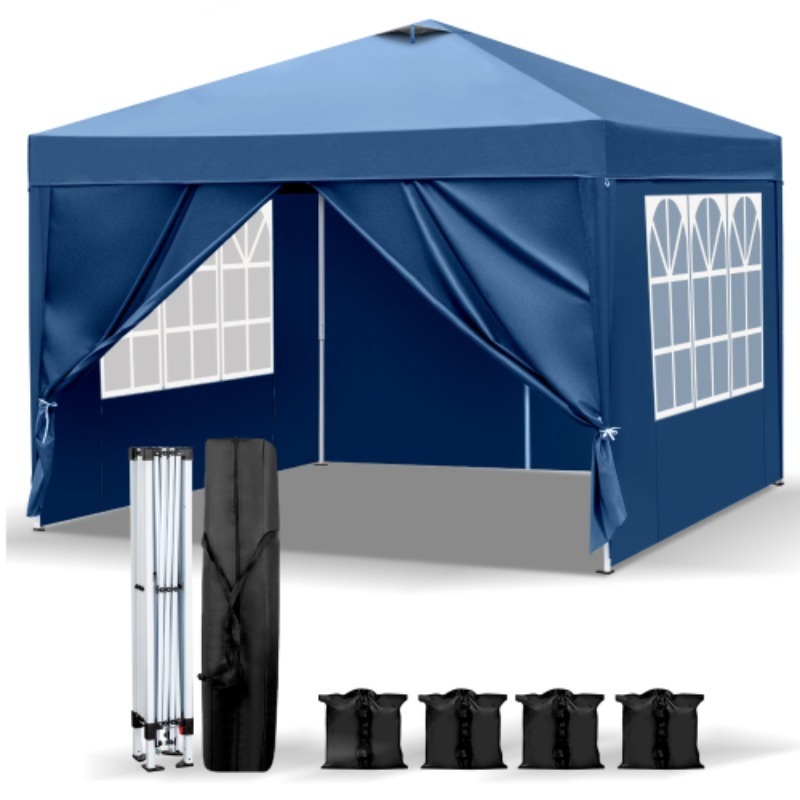 Image of 10x10ft Blue Outdoor Pop Up Canopy, Portable With 4 Removable For Party Wedding Birthday Graduation Events