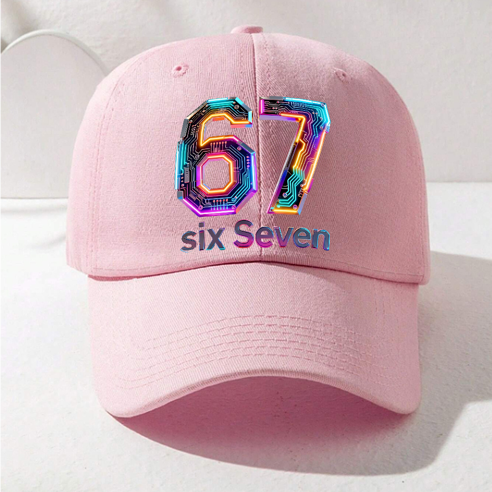 Image of Neon Circuit Board Numbers: 67 Baseball Cap - Cool Tech- For ' Hats, Perfect For Spring And Summer Outdoor Travel, Daily , And Commuting School.