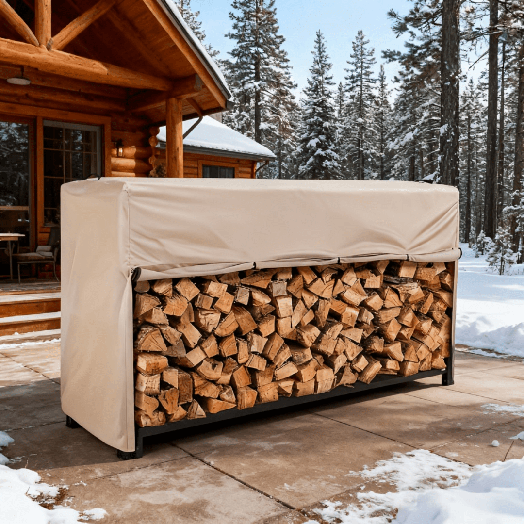 heavy duty firewood cover wind resistant uv protected outdoor log rack cover with handles buckles straps features ventilation system durable pp material fits most firewood     compatible with pellet fuel split logs
