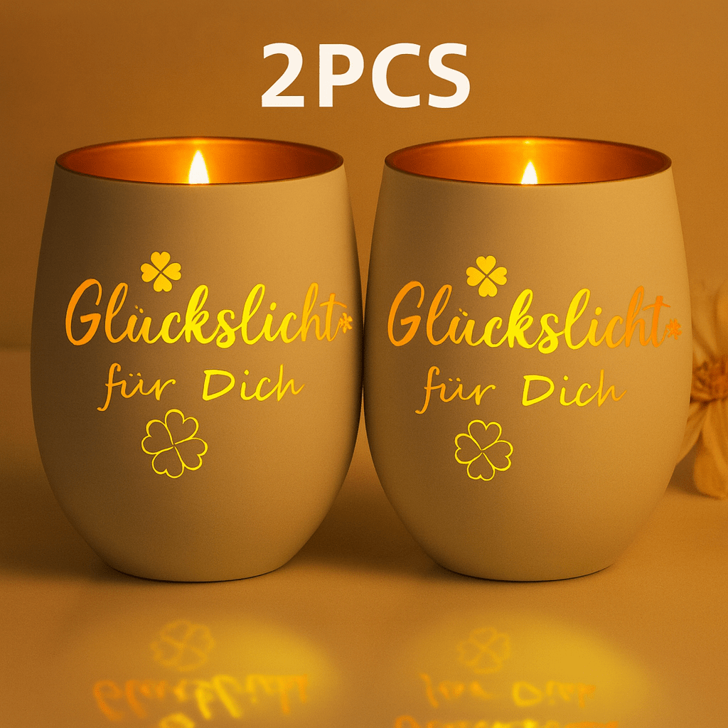 E-shop 2 Stück Gravierte "Gluckslicht Dich" Glas Kerzenhalter | Wohnaccessoire & Tischdekoration für Wohnzimmer, Schlafzimmer, Esstisch | Vielseitige