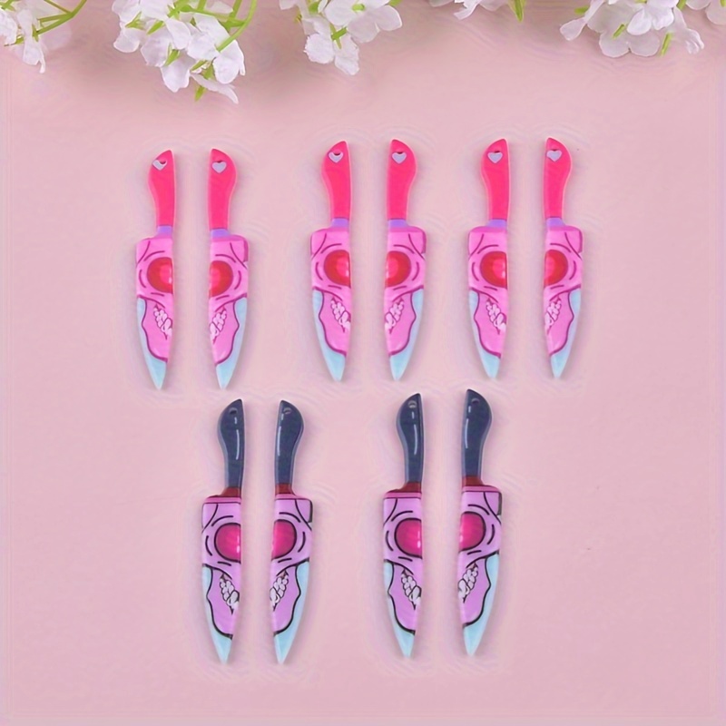TEMU 10pcs Colorful Knife Acrylic Charms - Halloween Earrings And Necklace Jewelry Making Kit - Horror Pink And With Heart Handle, Halloween Jewelry