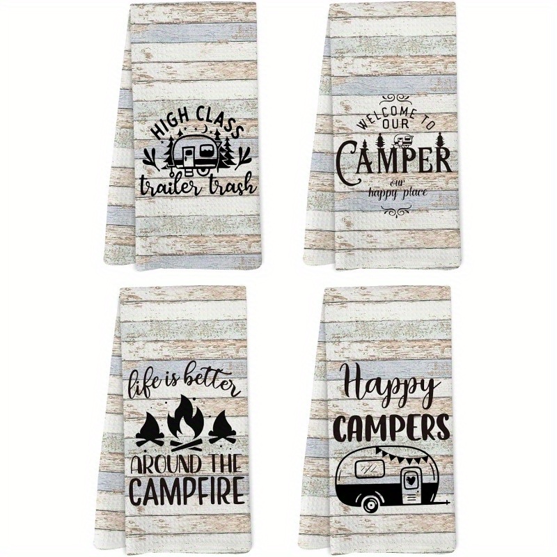 

Modern 4-pack 18x26 Inch Dish Towels - Theme, Super Polyester, Machine Washable, Oblong Kitchen Tea Towels For Camping, Decor, Camper Accessories